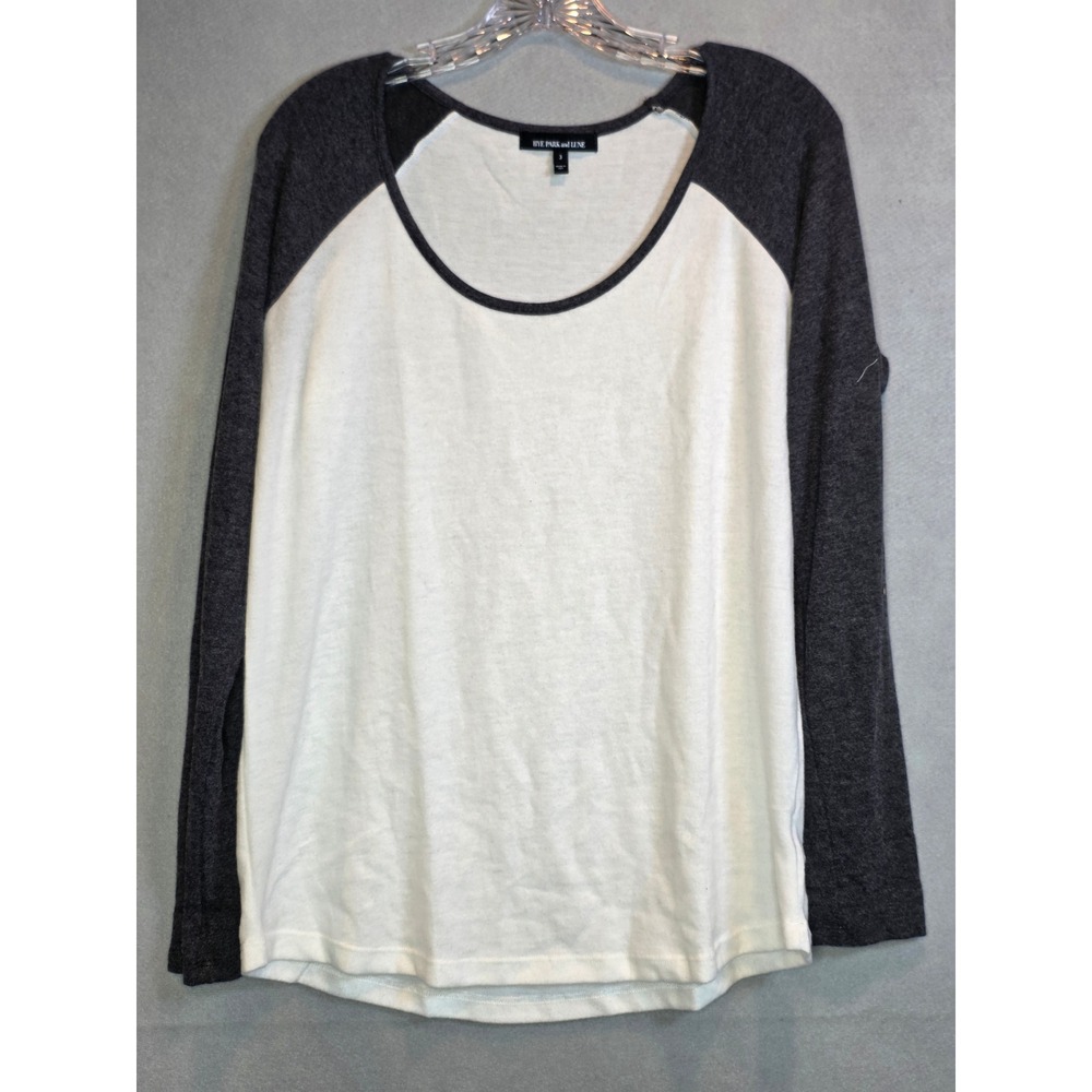 Hye Park and Lune Womens Raglan Baseball Tee Cream Charcoal Grey Size 3 USA Made